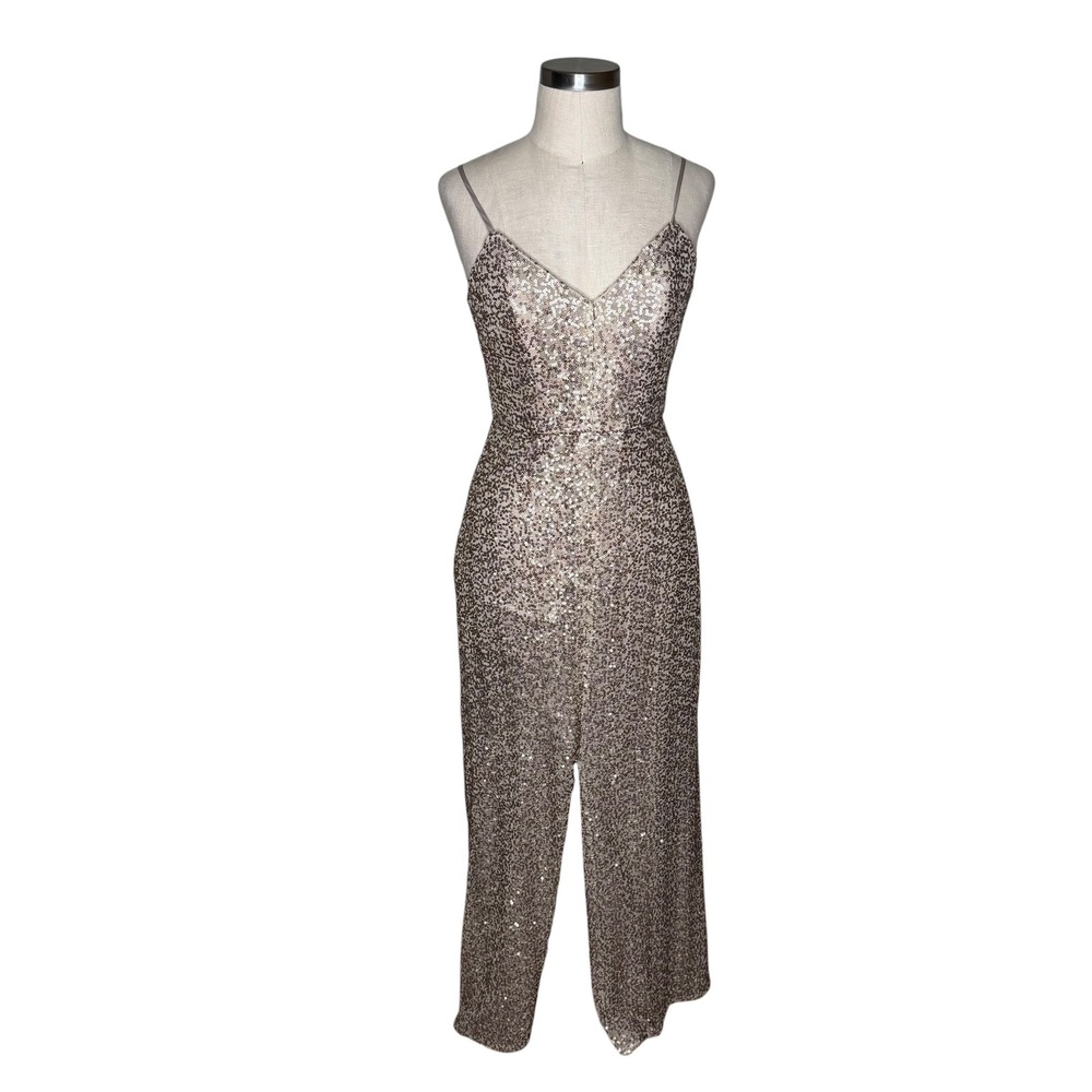 AMSALE Samantha Champagne Sequin Gown Rose Gold Slip Long Women's‎ Size 8 Glam